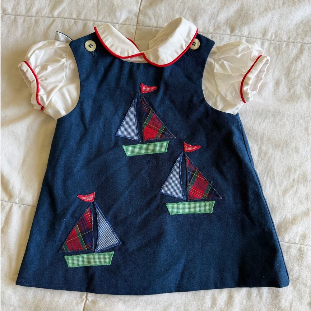 Vintage Chocolate Soup sailboat pinafore with peter pan / ruffle sleeve / 12 mo